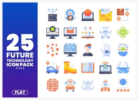 Future technology icons on a white background. Set of flat design icons. Stockillustratie