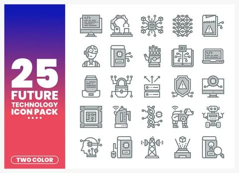 Future technology icons on a white background in a two-color design Stock Illustration