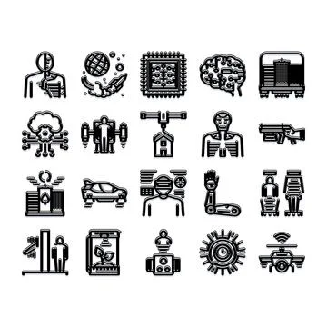 Future technology innovations collection of black icons 스톡 일러스트