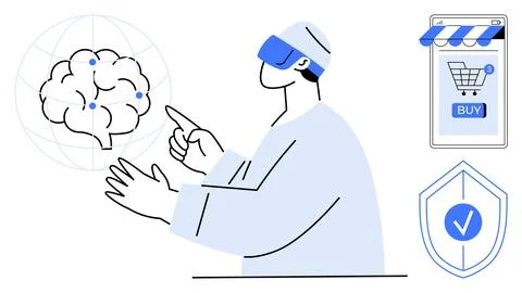 Future Technology Integration in Brain-Computer Interfaces and Online Securit Stock Illustration