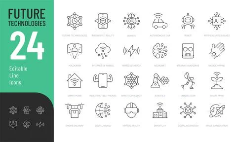 Future Technology Line Editable Icons set. Stock Illustration