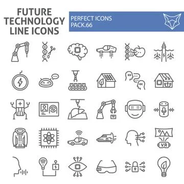 Future technology line icon set, innovation symbols collection, vector sketches Stock Illustration
