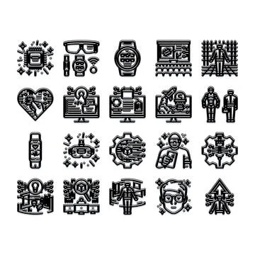 Future technology line icon set concept Illustrazione stock