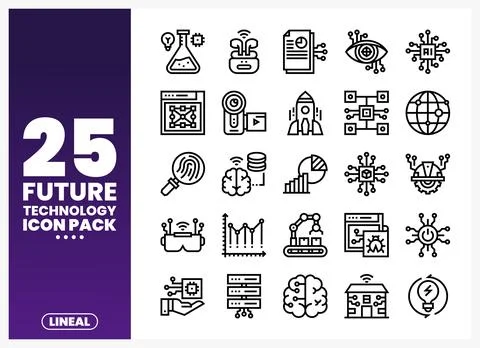 Future Technology Line Icons Science. AI. and Innovation Stock Illustration