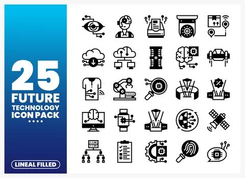 Future Technology Lineal Filled Icons with Technology and Innovation Themes Stock Illustration