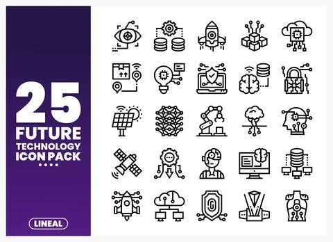 Future technology linear icon set on white background 库存插图