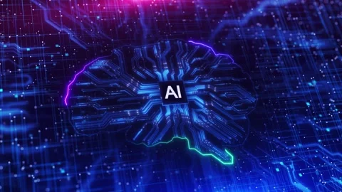 Future of technology, neuroscience, and the integration of AI AI robot face and  Stock Footage 311875007