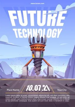 Future technology poster with drilling rig Stock Illustration