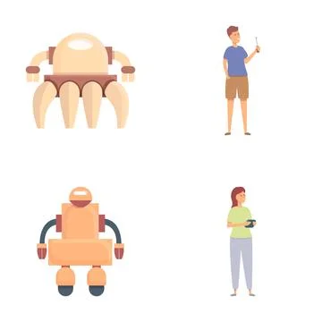 Future technology, robots and humans interaction Stockillustratie