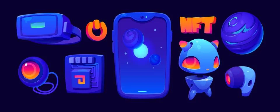 Future technology set with vr electronic device Stock Illustration