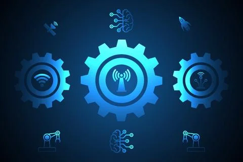 Future Technology System with Connected Gears and Sensors イラスト素材