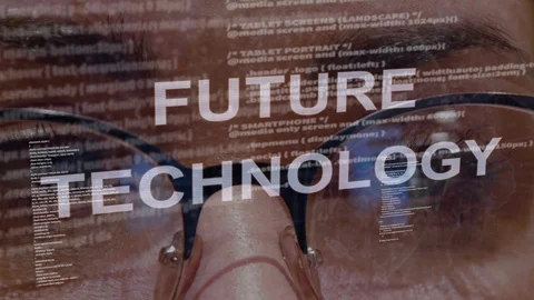 Future technology text on background of female developer Stock Footage 107201331