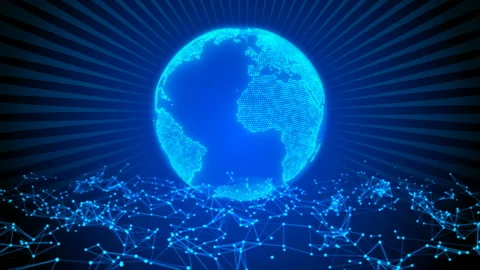 Future technology turning planet earth animation Stock Footage 131434021