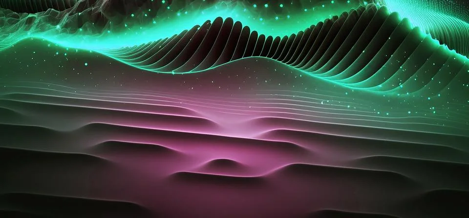Future technology wave with green lighting. Colorful sound waves for modern.. Stock Illustration