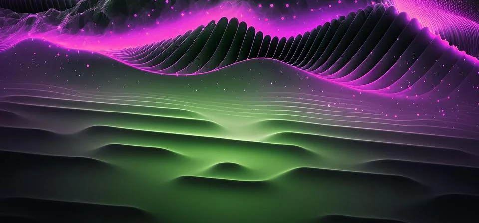 Future technology wave with pink lighting. Colorful sound waves for modern .. Illustrazione stock