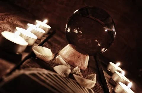 Future teller candle divination crystal ball for predicting the fate and s... 스톡 사진
