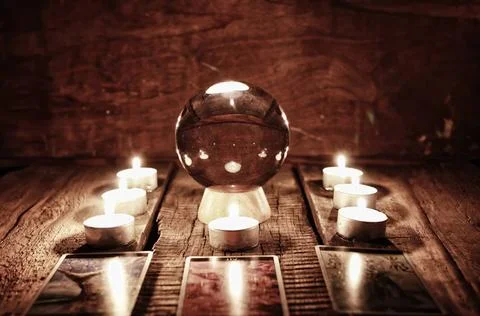 Future teller candle divination crystal ball for predicting the fate and s... Stock-Fotos
