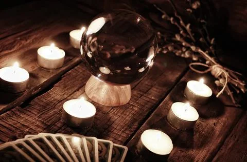 Future teller candle divination crystal ball for predicting the fate and s... Foto stock