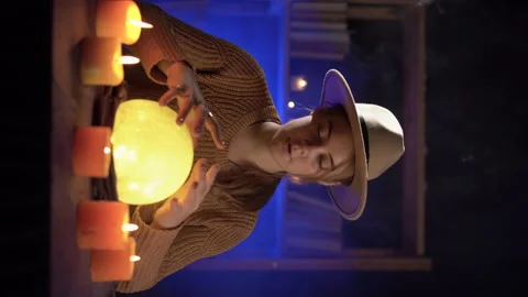 Future telling with Crystal ball on the magic table background. concept of Stock Footage 221999458