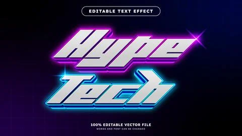 Future text effect Hype Tech neon style Editable text effect Stock Illustration