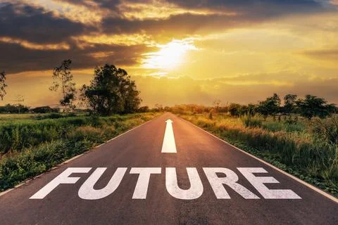 Future text on the highway road concept for planning and challenge or career  Stock Photos