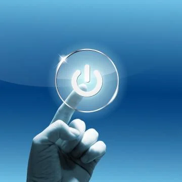 Future touchscreen interface with hand and POWER symbol イラスト素材