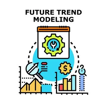 Future trend modeling forecasting analyzing business development planning Stock Illustration