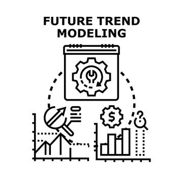 Future trend modeling forecasting analyzing business development planning Stock Illustration