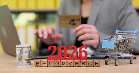 Future trends in e-commerce in 2026 showcasing innovative payment methods and Stock Footage 320633962