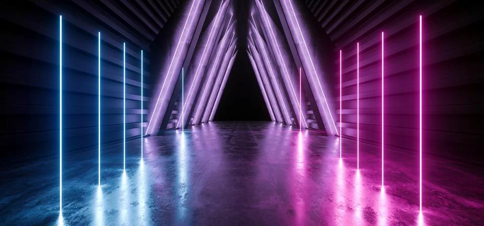 Future Triangle Neon Glow Retro Purple Blue Modern Sci Fi Futuristic Laser St 스톡 일러스트