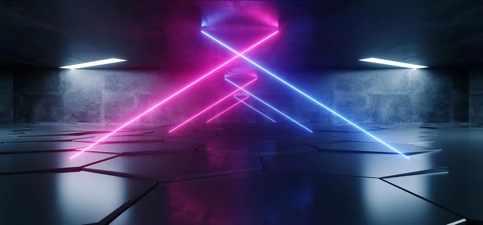 Future Underground Neon Triangle  Glowing Laser Blue Purple Lights  Garage Tu Stock Illustration