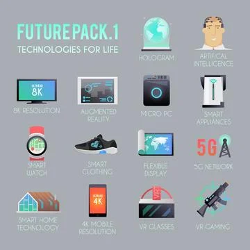 Future vector icons flat set. Stock Illustration