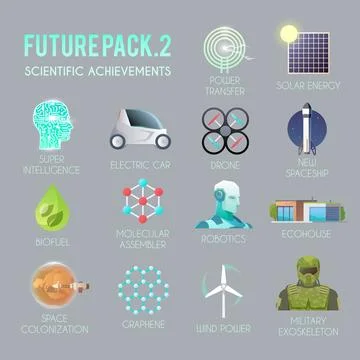 Future vector icons flat set. Stock Illustration