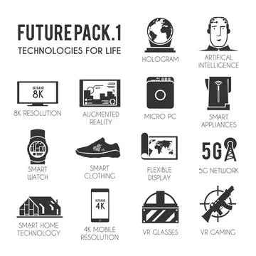 Future vector icons set. Stock Illustration