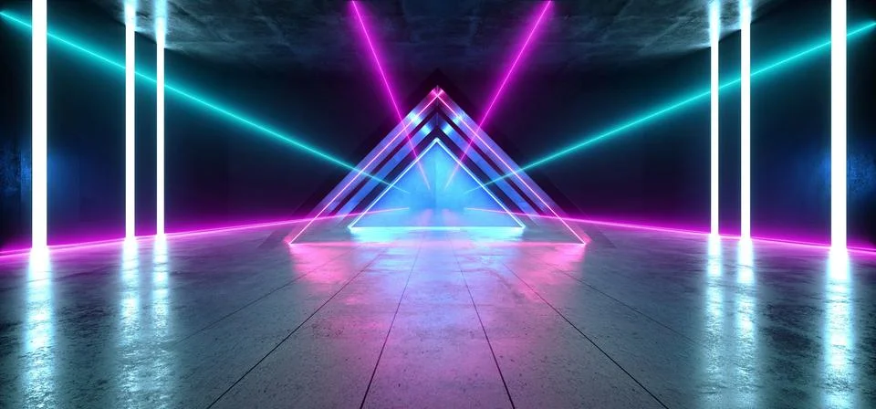 Future Virtual Neon Glowing Lights Purple Blue Triangle Shape Construction St Stock Illustration