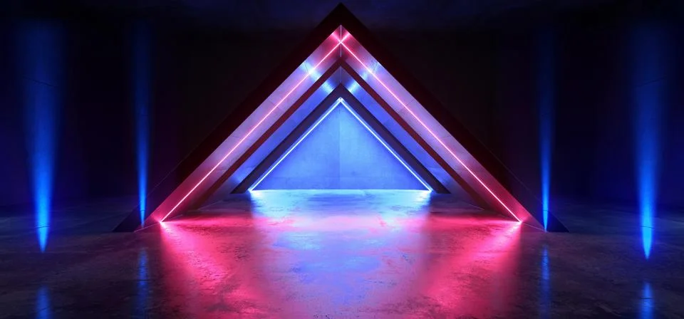 Future Virtual Neon Glowing Lights Purple Blue Triangle Shape Construction St Stock Illustration