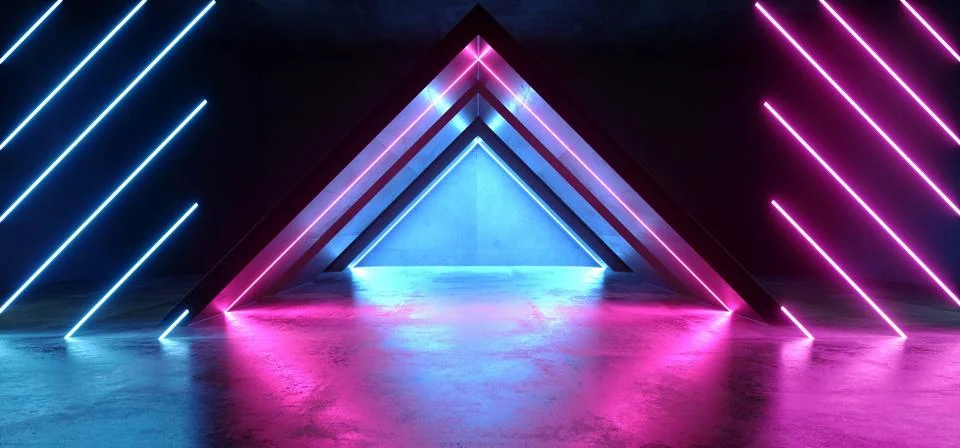 Future Virtual Neon Glowing Lights Purple Blue Triangle Shape Construction St Stock Illustration