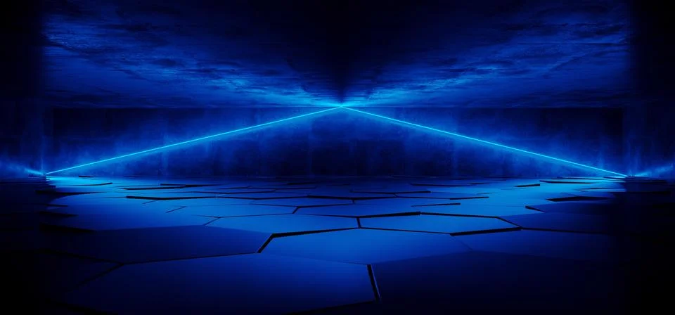 Future Virtual Underground Neon Glowing Laser Blue White Lights  Garage Tunne Stock Illustration