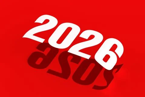 Future Vision And Time Concept. Bold White 2026 Typography Sign With Dark R.. Stock Illustration