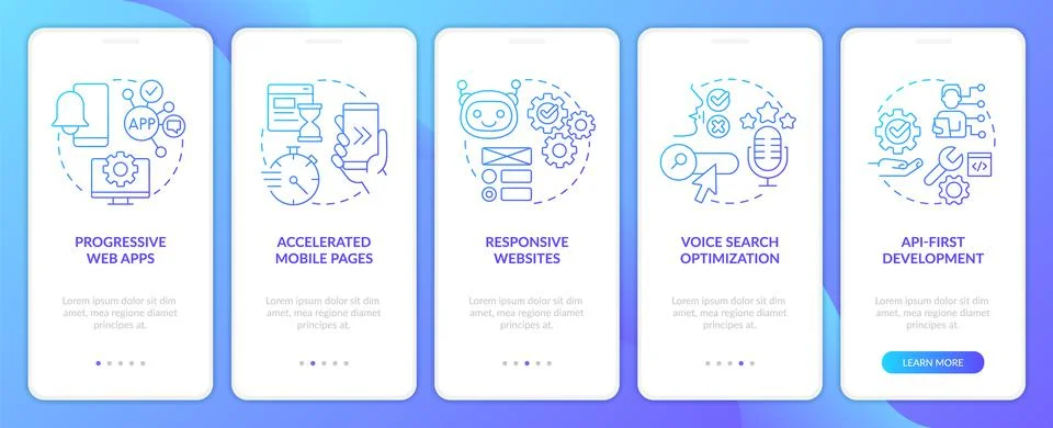 Future of web technologies blue gradient onboarding mobile app screen Illustrazione stock