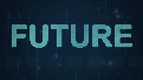 FUTURE word on glowing blue LED dot matrix display motion background Video stock 338066070