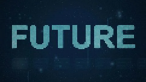FUTURE word on glowing blue LED dot matrix display background Illustrazione stock