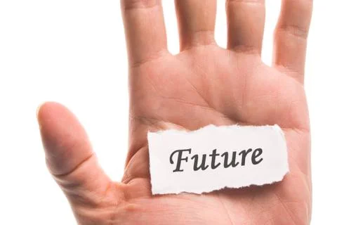Future word in hand Fotos de archivo
