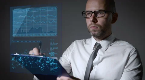 Future work with finance and macro economy. Businessman working with an Stock Footage 68307136