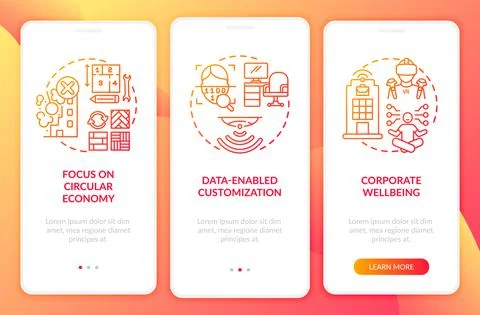 Future workplace design onboarding mobile app page screen with concepts Stock Illustration