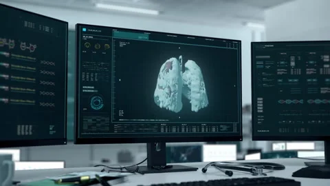 Future X-ray System Inspects Lungs Infected By Malignant Cancer For Therapy 스톡 동영상 224713237