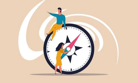 Future young team with compass direction and leader visionary. Woman with man Stock Illustration