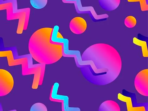 Futurism seamless pattern. Gradient shape in the style of 80s. Synthwave retr Stock Illustration