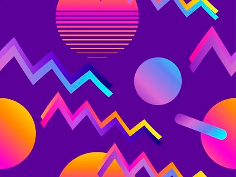 Futurism seamless pattern. Gradient shape in the style of 80s. Synthwave retr Illustrazione stock
