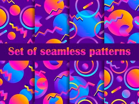 Futurism seamless pattern set. Liquid shape in the style of 80s. Synthwave re Illustrazione stock